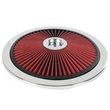 JDMSPEED 14" X 3" Round Red Thru High Flow Washable Air Cleaner w/ Chrome Lid For SBC BBC