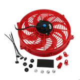 JDMSPEED Red 12V 14" inch Universal Slim Fan Push Pull Electric Radiator Cooling Kit