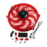 JDMSPEED Red 12V 14" inch Universal Slim Fan Push Pull Electric Radiator Cooling Kit