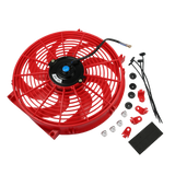 JDMSPEED Red 12V 14" inch Universal Slim Fan Push Pull Electric Radiator Cooling Kit