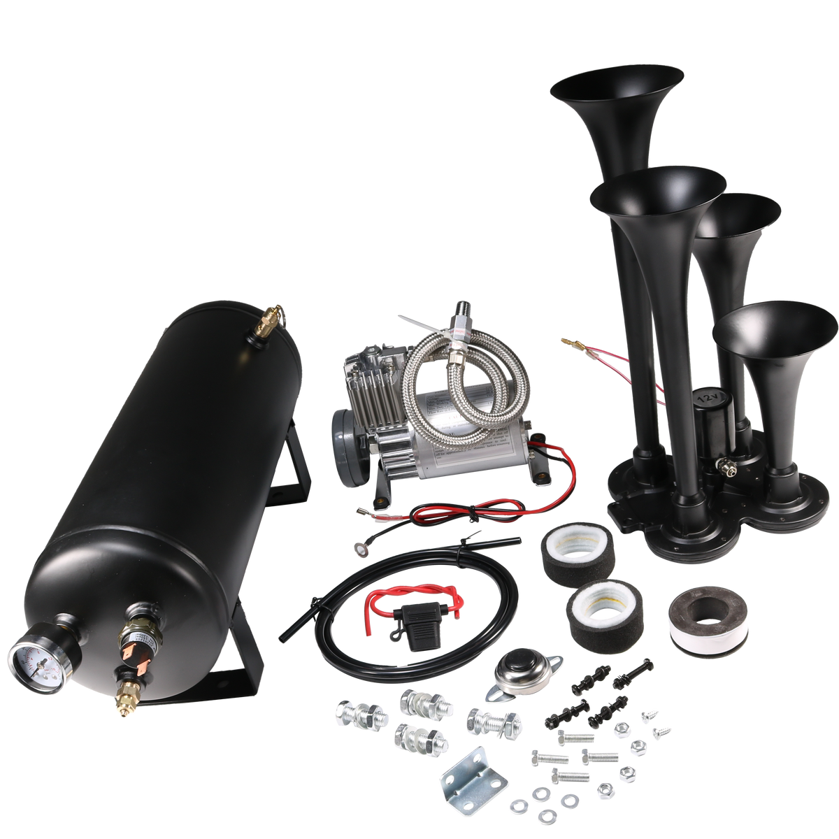 Vixen Horns Train Horn Kit For Truck/Car/Semi – 1.5G Air Tank, 150 PSI, 3 Trumpets, Loud System