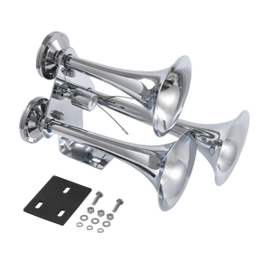 JDMSPEED 12V Chrome Impact 152db 3 Triple Trumpet Air Horn Kit Huge Deep Loud Train Sound