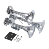 JDMSPEED 12V Chrome Impact 152db 3 Triple Trumpet Air Horn Kit Huge Deep Loud Train Sound