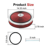 JDMSPEED 14" X 3" Round Red Thru High Flow Washable Air Cleaner w/ Chrome Lid For SBC BBC