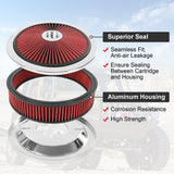JDMSPEED 14" X 3" Round Red Thru High Flow Washable Air Cleaner w/ Chrome Lid For SBC BBC