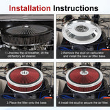 JDMSPEED 14" X 3" Round Red Thru High Flow Washable Air Cleaner w/ Chrome Lid For SBC BBC