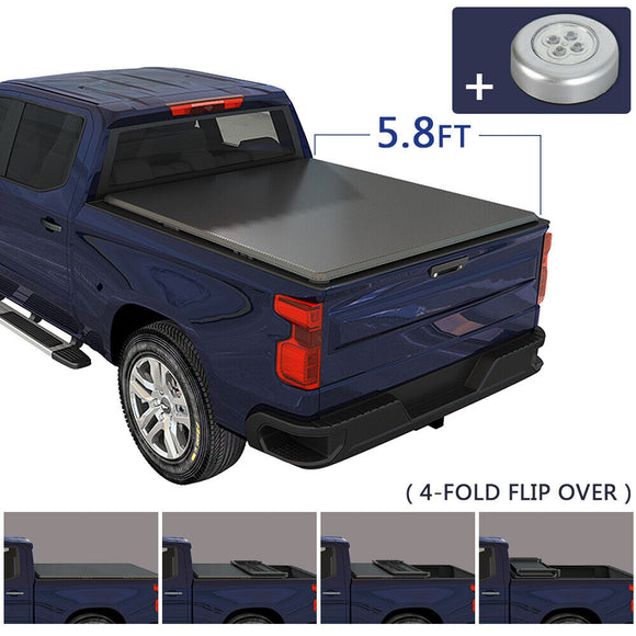 JDMSPEED For 14-19 Chevy Silverado GMC Sierra Truck Bed Soft Tonneau Cover 5.8ft 4-Fold