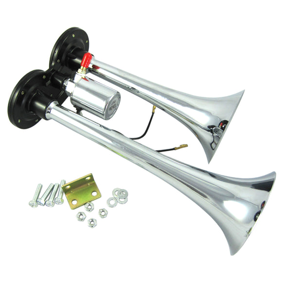 JDMSPEED Chrome 12v 150db Dual Trumpet Air Horn Truck Train Boat Super Loud With Solenoid
