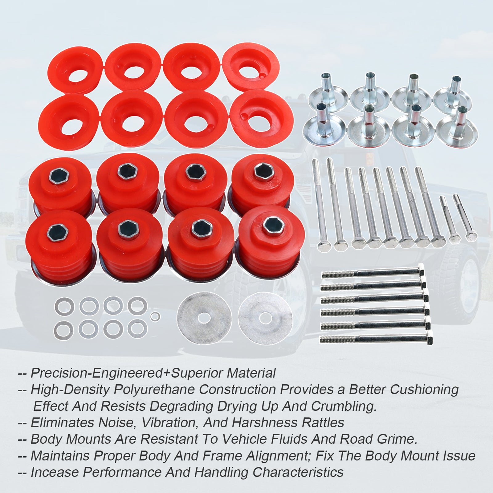 Red Polyurethane Body Cab Mount Bushing Kit For 2008-2016 Ford F250 F350 Super Duty 2WD 4WD - KF04060BK