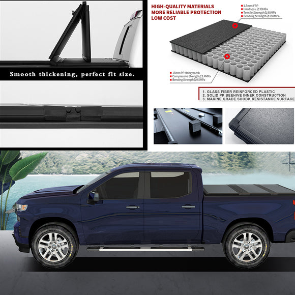 JDMSPEED For 05-18 Toyota Tacoma 6ft Bed Lock Hard Solid Tri-Fold Tonneau Cover w/ Light
