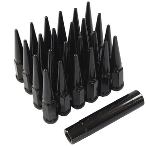 JDMSPEED 24pcs Black Spiked Lug Nuts 14mmx1.5 For Chevy Silverado Tahoe 4.4" Tall w/ Key