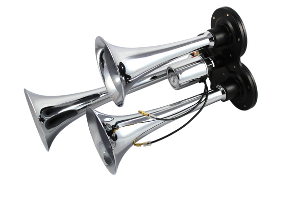JDMSPEED New Chrome Impact 150db 3 Triple Trumpet Deep Loud Train Sound Air Horn Kit Set