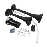 JDMSPEED 12V Black Loud Dual Trumpet Train Air Horn System Kit Universal For Car Truck RV