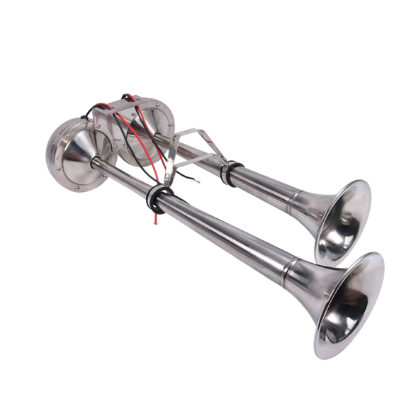 JDMSPEED 12V Twin Stainless Steel Electric Trumpet Horn For Marine Boat Yacht Truck Car