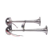 JDMSPEED 12V Twin Stainless Steel Electric Trumpet Horn For Marine Boat Yacht Truck Car