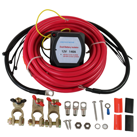 JDMSPEED Dual Battery Isolator Kit 12V Fits Car Watercraft Marine ATV UTV 4WD Rzr RV 140A