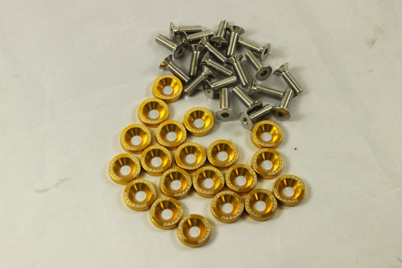 JDMSPEED 20pcs Gold Billet Aluminum Fender/Bolt Engine Bay Dress Up/Bumper Washer Kit