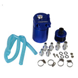 JDMSPEED Blue Cylinder Aluminum Engine Oil Catch Reservoir Breather Can Tank + Filter Kit