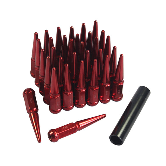 JDMSPEED Red 32pcs For Ford F250 F350 Dodge Ram 2500 3500 Spike Wheel Lug Nuts 9/16-18