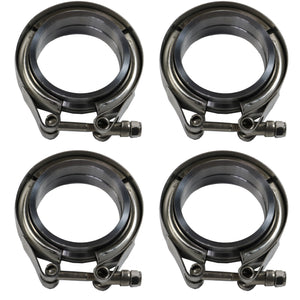 JDMSPEED 4pcs 2.5" V-Band Flange & Clamp Kit For Turbo Exhaust Downpipes Stainless Steel