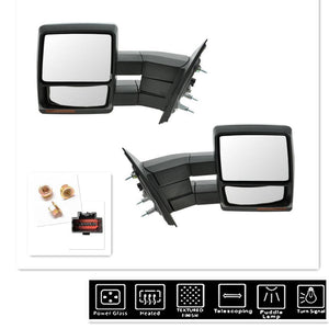 JDMSPEDD  Chrome Towing Power Heated Signal Puddle Pair Mirrors For 07-14 Ford F150 Pickup
