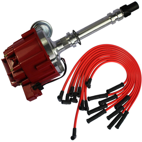 JDMSPEED For BBC SBC 350 305 454 V8's HEI Distributor & 10.5 MM Red 90 Spark Plug Wires